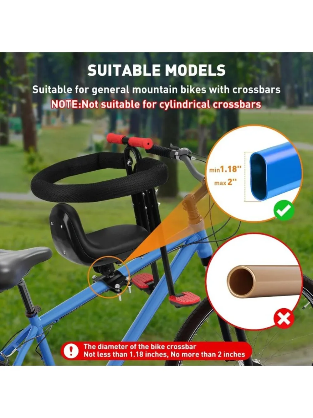 Front Child Carrier Bike Seat for Kids 2-4 Years, Safe Bicycle Chair, 55 lbs
